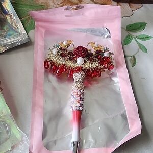 Decorative Red Rose Crystal Pen